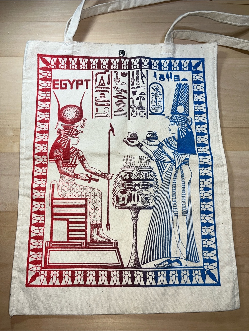 Egyptian Print Canvas 18” length Tote Bag - long handles